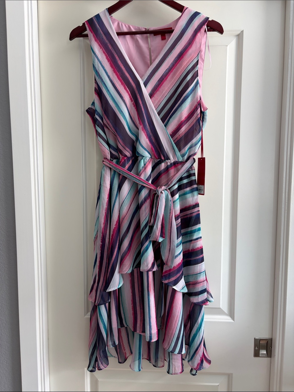 Jennifer Lopez Pink & Teal Striped Sleeveless Dress